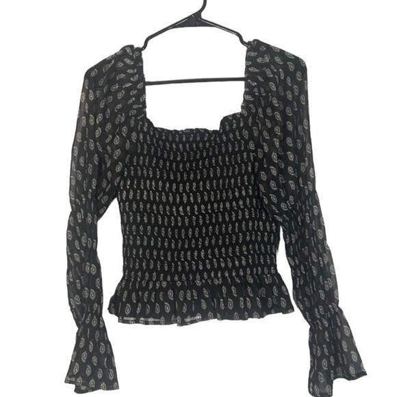 Patrons of Peace Black & White Long Sleeve Puff Sleeve Blouse Women Sz S - Picture 2 of 10